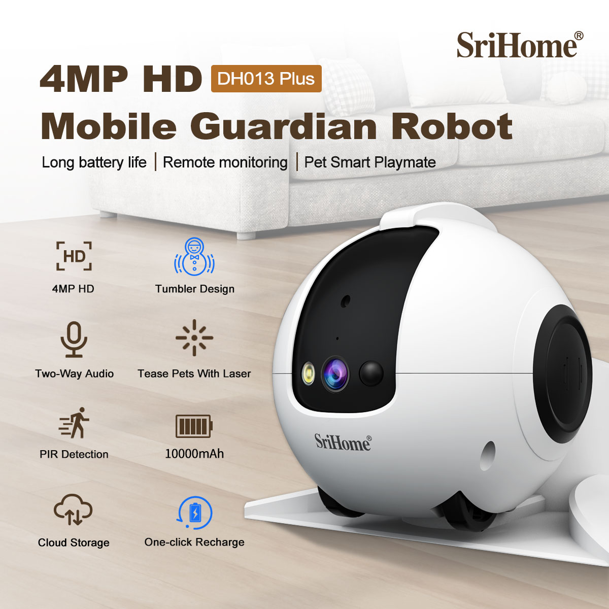 4MP Srihomeアプリ対応モバイルガードロボットフルカ - Home Security Robots のレビューと価格