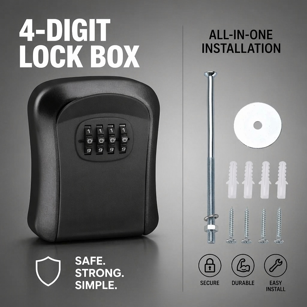 壁掛け防水キー収納ボックス厚みのあるABS盗難防止4桁ロック - Home Security Box のレビューと価格